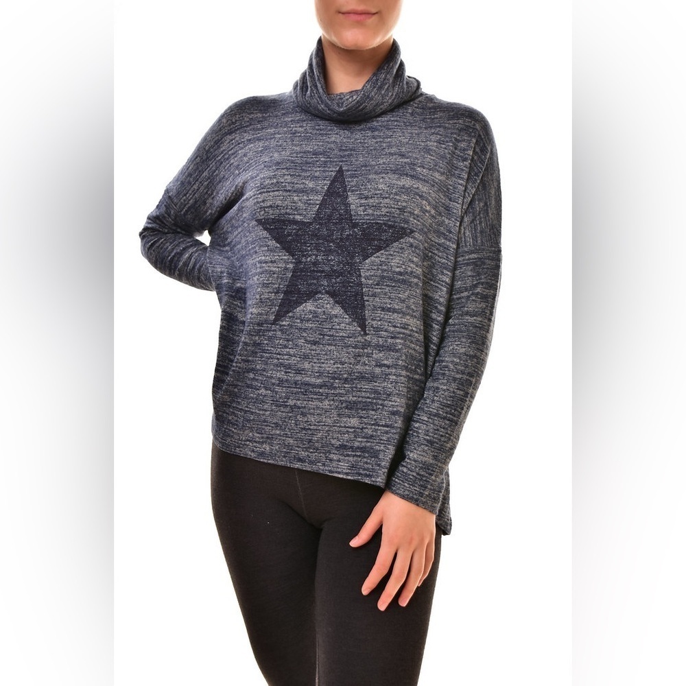 Sundry Women’s Star Turtleneck Sweater in Heather Marine Size 2 (M)